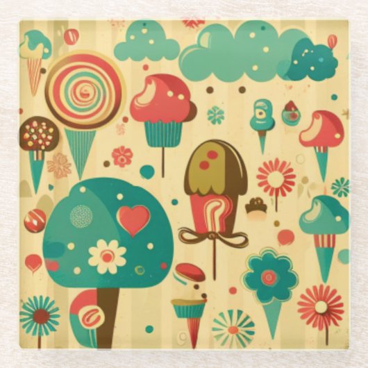 Cute retro ijscrèmes glazen onderzetter (Voorkant)