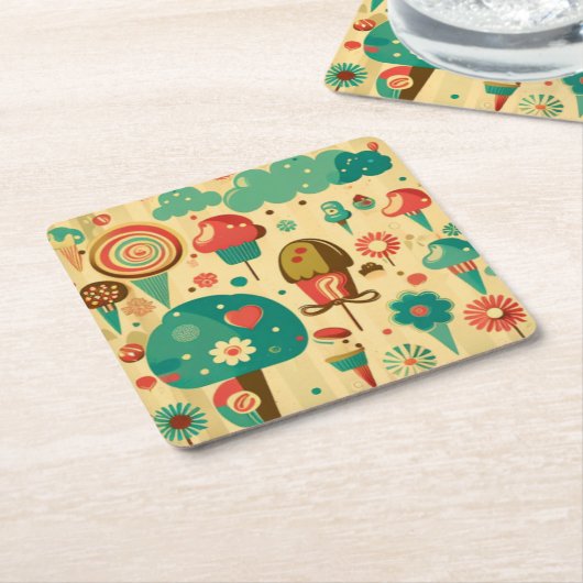 Cute retro  ijscrèmes kartonnen onderzetters (Schuin)