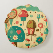 Cute retro  ijscrèmes rond kussen (Achterkant)