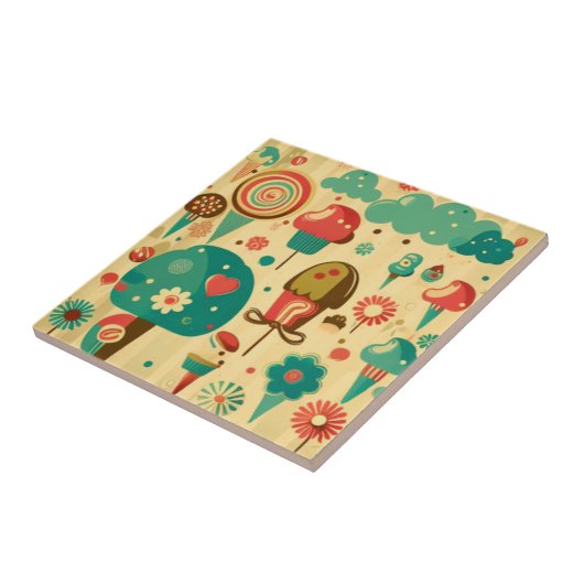 Cute retro  ijscrèmes tegeltje (Zijkant)