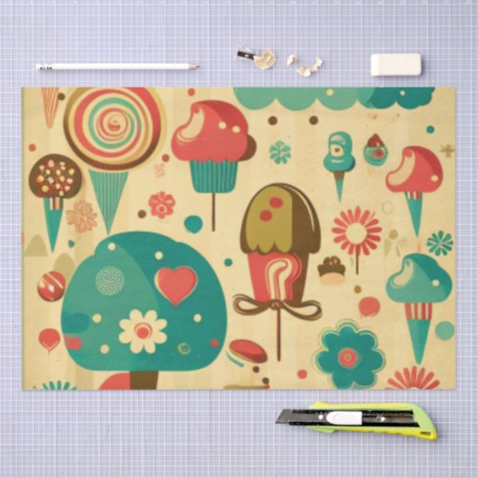 Cute retro  ijscrèmes tissuepapier (Craft)