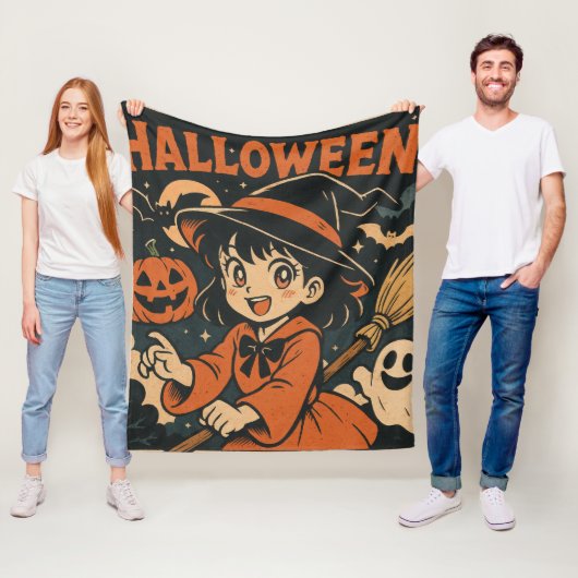 Cute retro Japanese cartoon Halloween Fleece Deken (In situ)