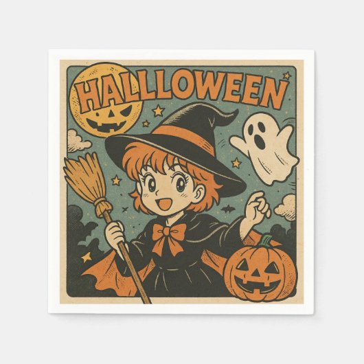 Cute retro Japanese cartoon Halloween Servet (Voorkant)