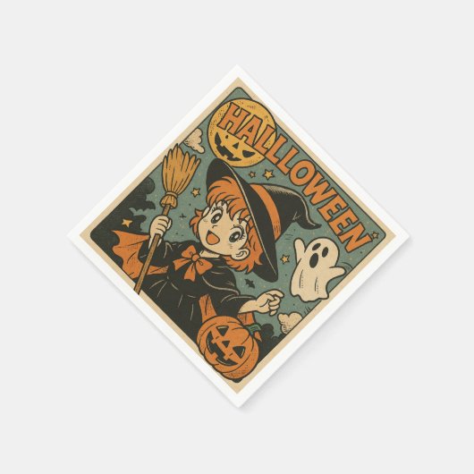 Cute retro Japanese cartoon Halloween Servet (Hoek)