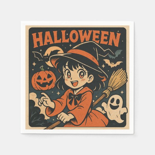 Cute retro Japanese cartoon Halloween Servet (Voorkant)