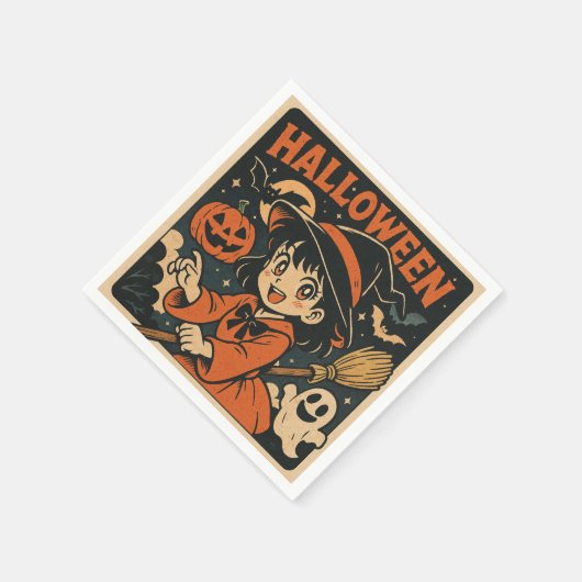 Cute retro Japanese cartoon Halloween Servet (Hoek)