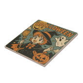 Cute retro Japanese cartoon Halloween Tegeltje (Zijkant)