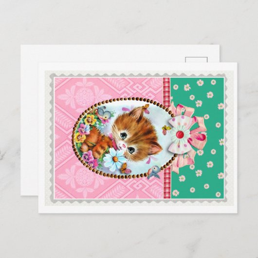 Cute Retro Kat Briefkaart (Voorkant / Achterkant)
