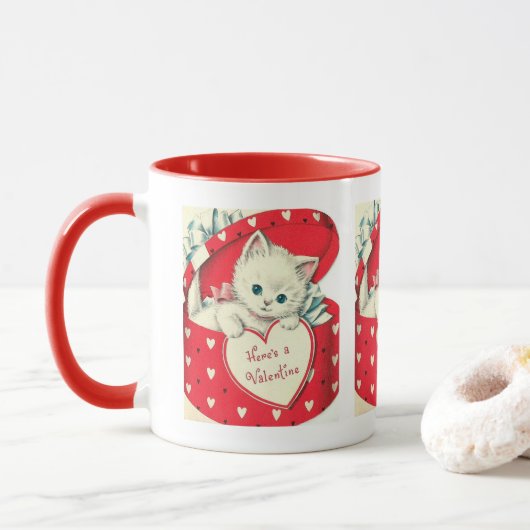 Cute retro kattenValentijn Mok (Met donut)