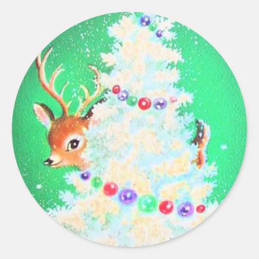 Cute Retro kerst die Baby Deer zoekt Ronde Sticker (Voorkant)