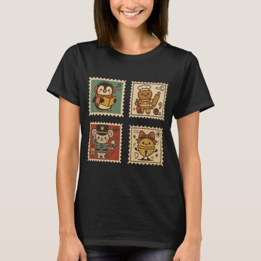 Cute Retro Kerst Stamp Collage Dames T-Shirt (Voorkant)