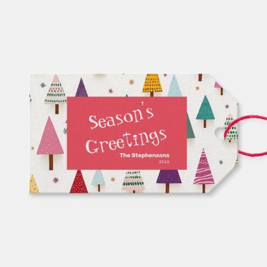 Cute Retro Kerstboom Cadeaubijslags Cadeaulabel (Voorkant (Horizontaal))