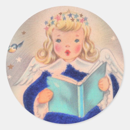 Cute Retro Kerstmis Engel Girl Ronde Sticker (Voorkant)