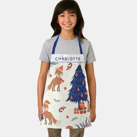 Cute Retro Kerstmis Fox Kinder op maat Schort (Insitu)