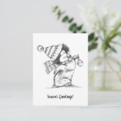 Cute Retro Kerstpinguïn met Pet en scarf Briefkaart (Staand voorkant)