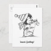 Cute Retro Kerstpinguïn met Pet en scarf Briefkaart (Voorkant / Achterkant)