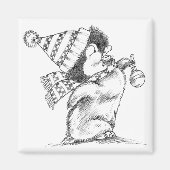 Cute Retro Kerstpinguïn met Pet en scarf Magneet (Voorkant)