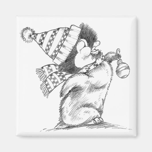 Cute Retro Kerstpinguïn met Pet en scarf Magneet (Voorkant)