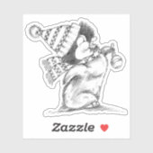 Cute Retro Kerstpinguïn met Pet en scarf Sticker (Vel)