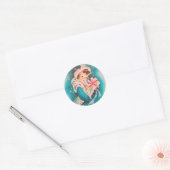Cute Retro Kerstwintermeisje met cadeau Ronde Sticker (Envelop)