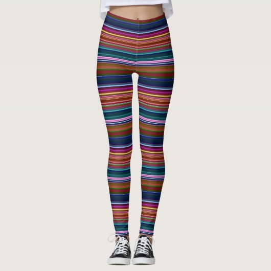 Cute retro-kleurige strepen leggings (Voorkant)