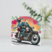 Cute Retro Koppel op Motor Valentine's Day   Kaart (Staand voorkant)