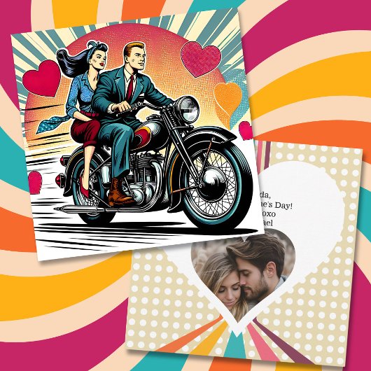 Cute Retro Koppel op Motor Valentine's Day   Kaart