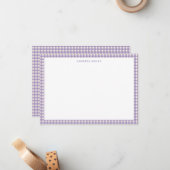 Cute Retro Lavender Gingham Plaid Personalized Notitiekaartje (Voorkant / Achterkant in situ)