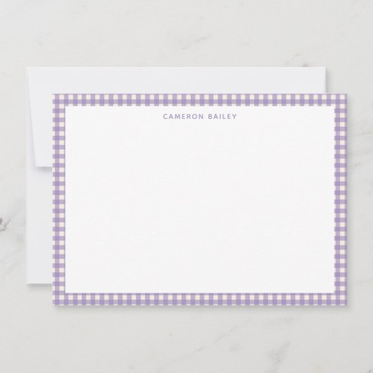 Cute Retro Lavender Gingham Plaid Personalized Notitiekaartje (Voorkant)