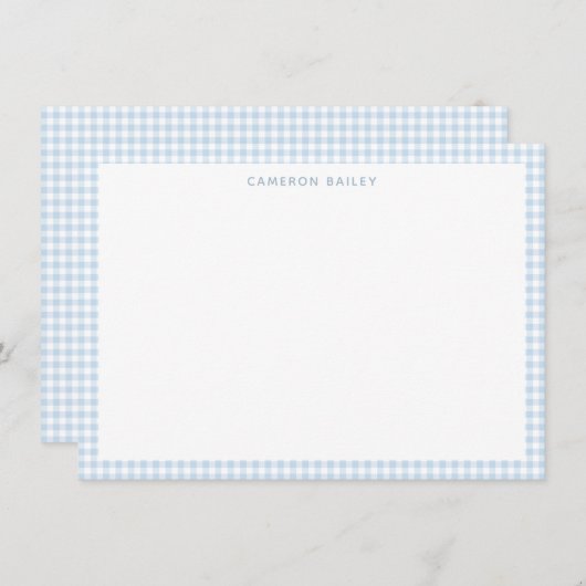Cute Retro Light Blue Gingham Plaid Personalized Notitiekaartje (Voorkant / Achterkant)