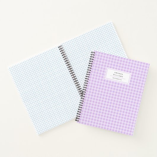 Cute Retro Lila Gingham Pset Personalized Notitieboek (Binnen)