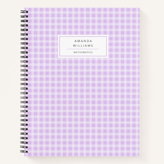Cute Retro Lila Gingham Pset Personalized Notitieboek (Voorkant)
