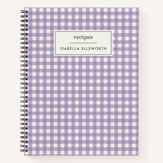 Cute Retro Lila Gingham Pset Personalized Recipe Notitieboek (Voorkant)