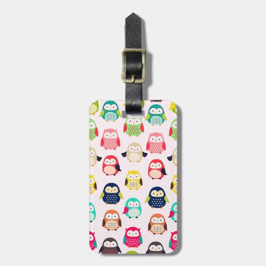 Cute Retro Litte Owls Bagagelabel (Voorkant verticaal)