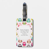 Cute Retro Litte Owls Bagagelabel (Achterkant verticaal)