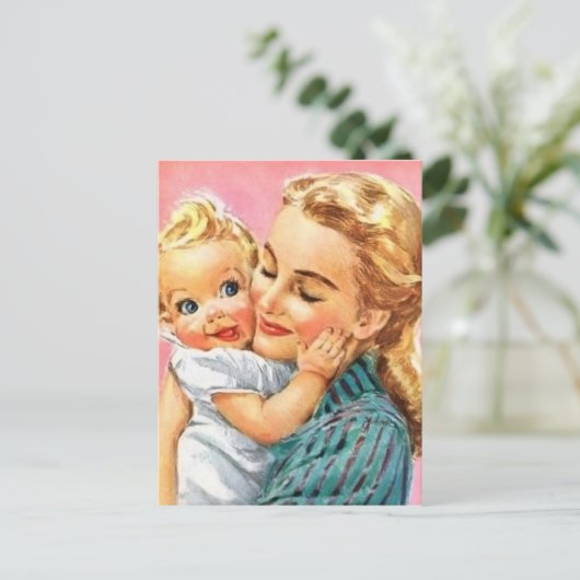 Cute retro  Mam en Baby Feestdagenkaart (Staand voorkant)