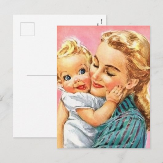 Cute retro  Mam en Baby Feestdagenkaart (Voorkant / Achterkant)