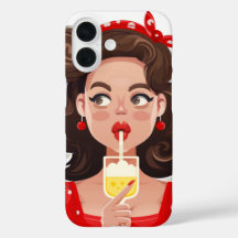 Cute Retro Meisje Cocktail Phone Hoesje