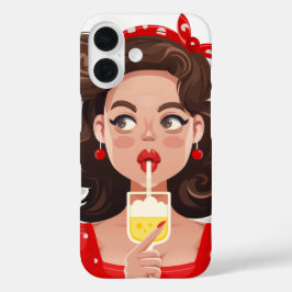 Cute Retro Meisje Cocktail Phone Hoesje