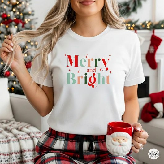 Cute Retro Merry and Bright Christmas T-shirt