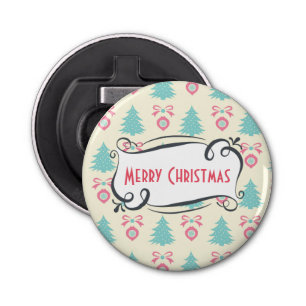 Cute Retro Merry-kerstpatroon Button Flesopener