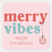Cute Retro Merry Vibes Gift Label Sticker (Voorkant)