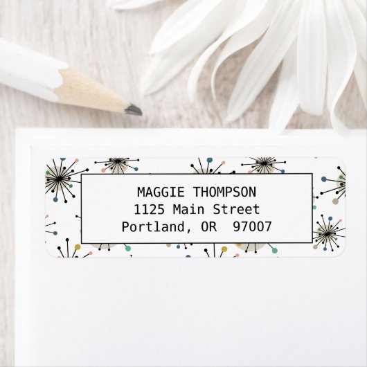 Cute Retro Mid Century Atomic Starburst Etiket (Insitu)