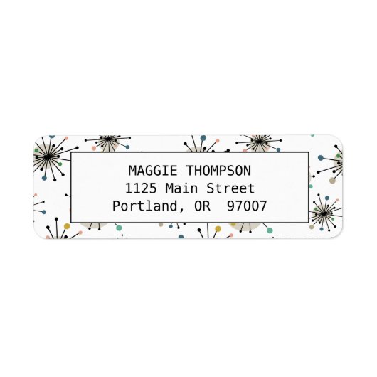 Cute Retro Mid Century Atomic Starburst Etiket (Voorkant)