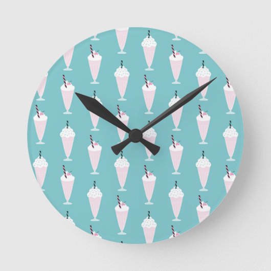 Cute Retro Milkshake Turquoise Ronde Klok (Voorkant)