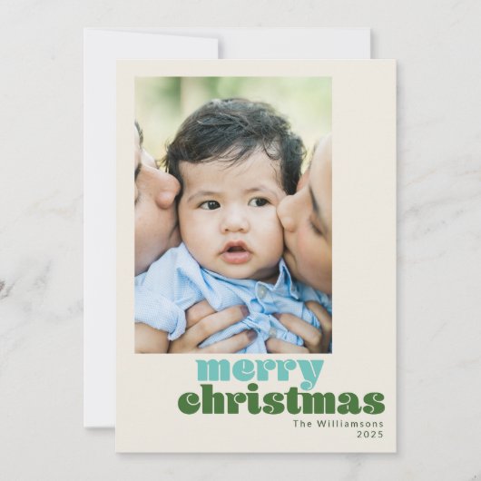 Cute Retro Mint Green Custom Photo Merry Kerstry Feestdagenkaart (Voorkant)