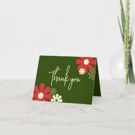 Cute Retro Modern Floral-kerstkleuren Bedankkaart