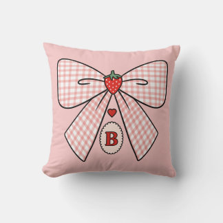 Cute Retro Monogram Initials Strawberry Coquette Kussen