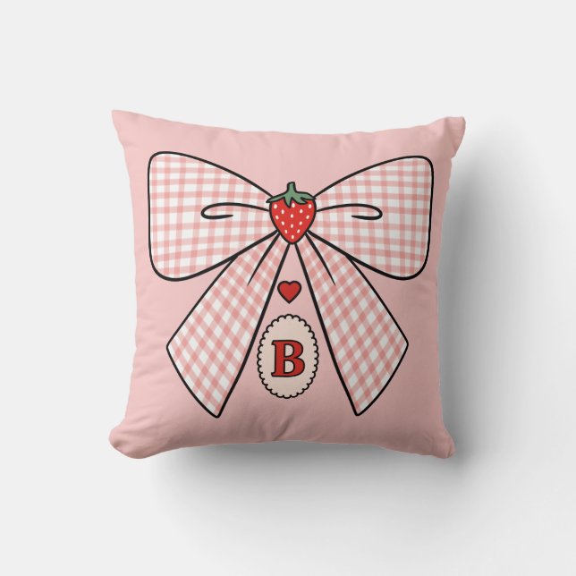 Cute Retro Monogram Initials Strawberry Coquette Kussen (Voorkant)