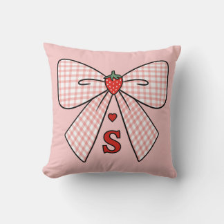 Cute Retro Monogram Initials Strawberry Coquette Kussen